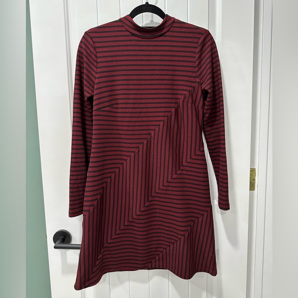 Hutch Striped Long Sleeve Dress in Black and Burgundy - Picture 5 of 10